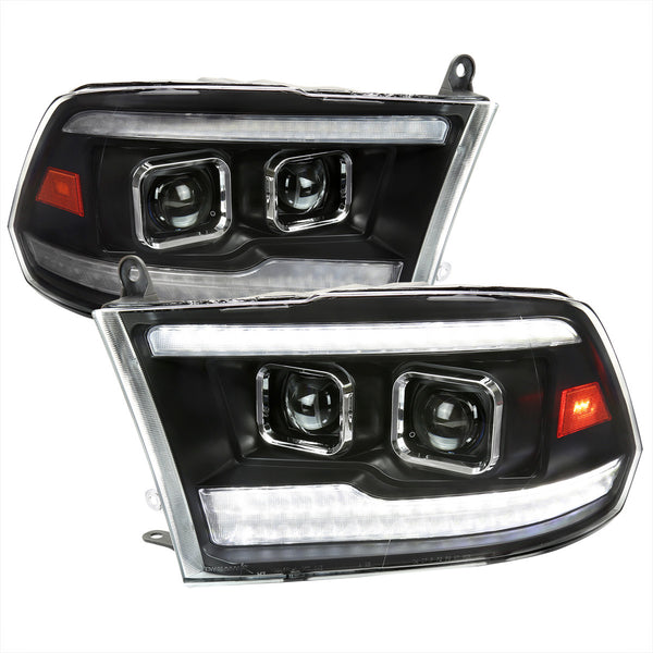 Spec-D Tuning - 2009-2018 Dodge RAM 1500  / 2019-2021 RAM Classic / 2010-2018 RAM 2500 3500 Switchback Sequential Projector Headlights (Matte Black Housing/Clear Lens) - 2LHP-RAM09JMG7-SQ-RS
