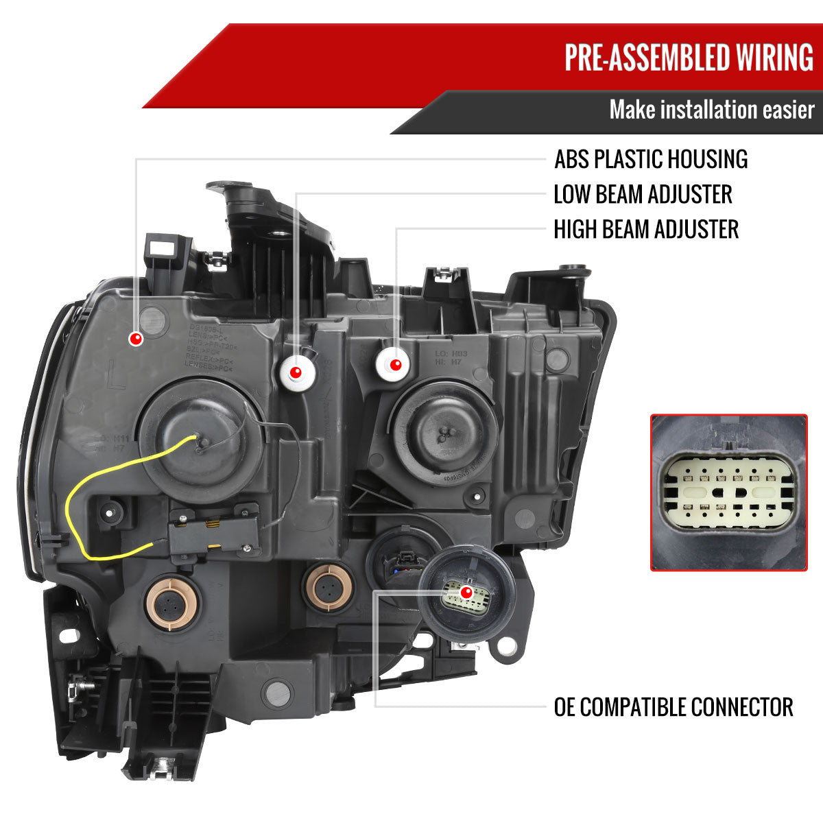 Spec-D Tuning - 2019-2024 Dodge RAM 2500/3500/4500/5500 Switchback Sequential LED Turn Signal Projector Headlights (Matte Black Housing/Clear Lens) - 2LHP-RAM1925JM-SQ-RS