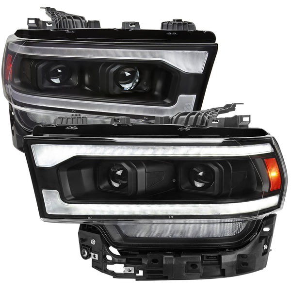 Spec-D Tuning - 2019-2024 Dodge RAM 2500/3500/4500/5500 Switchback Sequential LED Turn Signal Projector Headlights (Matte Black Housing/Clear Lens) - 2LHP-RAM1925JM-SQ-RS
