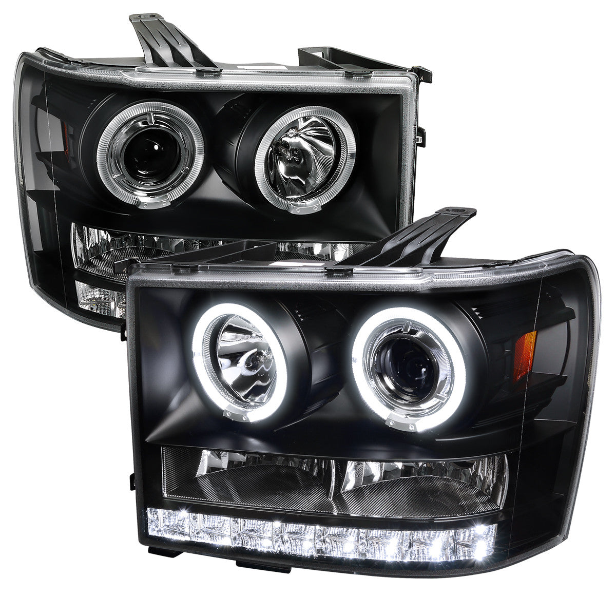 Spec-D Tuning - 2007-2014 GMC Sierra SMD Dual Halo Projector Headlights (Matte Black Housing/Clear Lens) - 2LHP-SIE07JM-TM