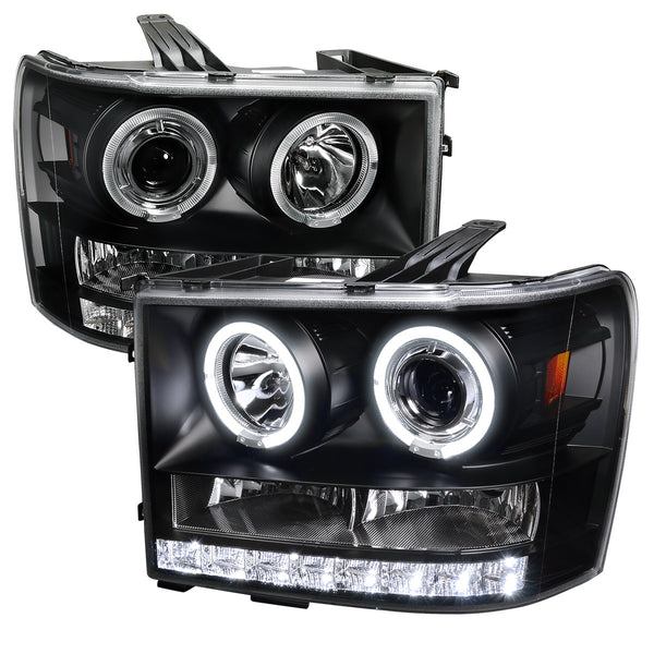 Spec-D Tuning - 2007-2014 GMC Sierra SMD Dual Halo Projector Headlights (Matte Black Housing/Clear Lens) - 2LHP-SIE07JM-TM