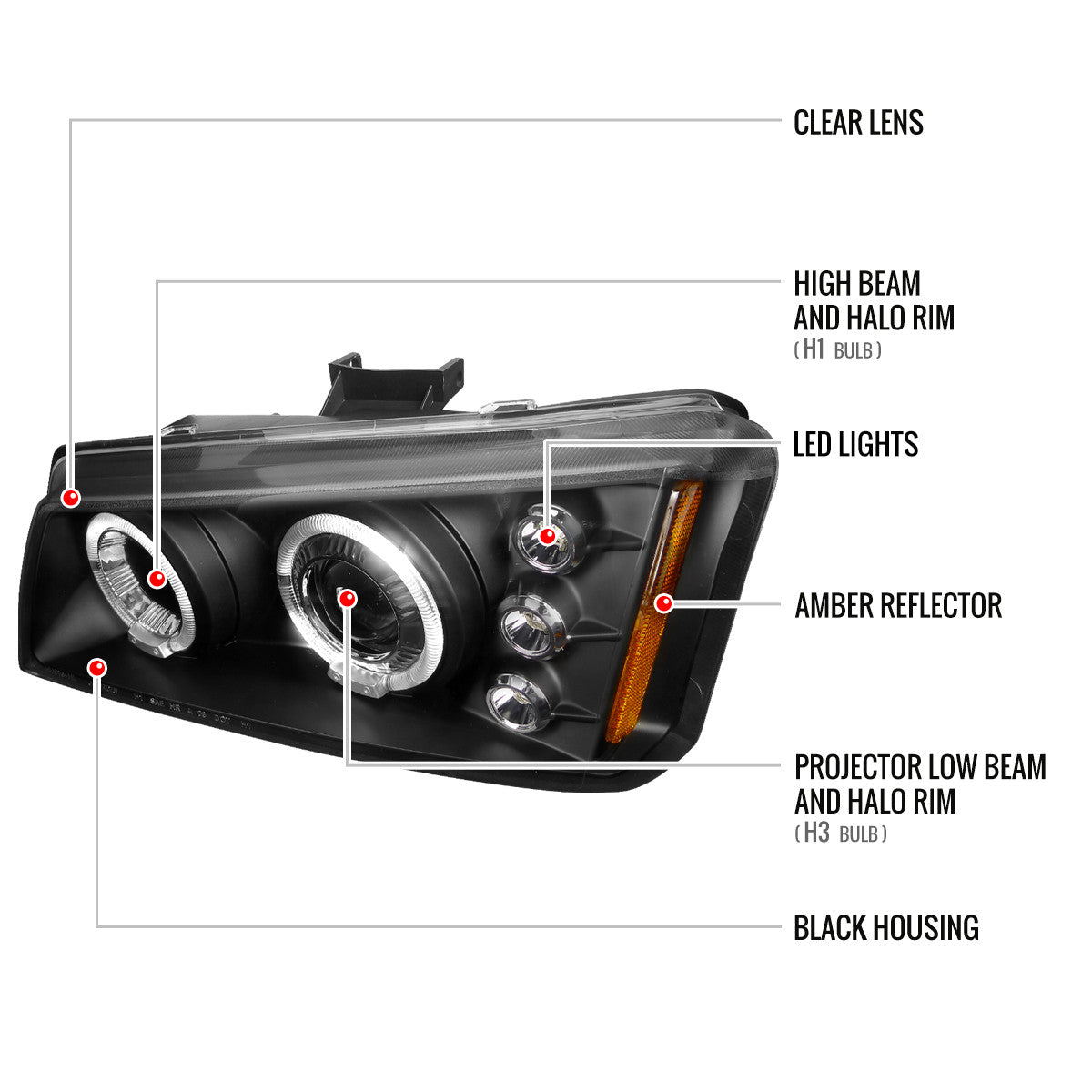 Spec-D Tuning - 2002-2006 Chevrolet Avalanche/ 2003-2007 Silverado Dual Halo Projector Headlights (Matte Black Housing/Clear Lens) - 2LHP-SIV03JM-TM