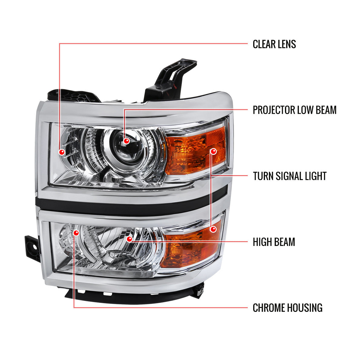 Spec-D Tuning - 2014-2015 Chevrolet Silverado 1500 Projector Headlights (Chrome Housing/Clear Lens) - 2LHP-SIV14-WJ