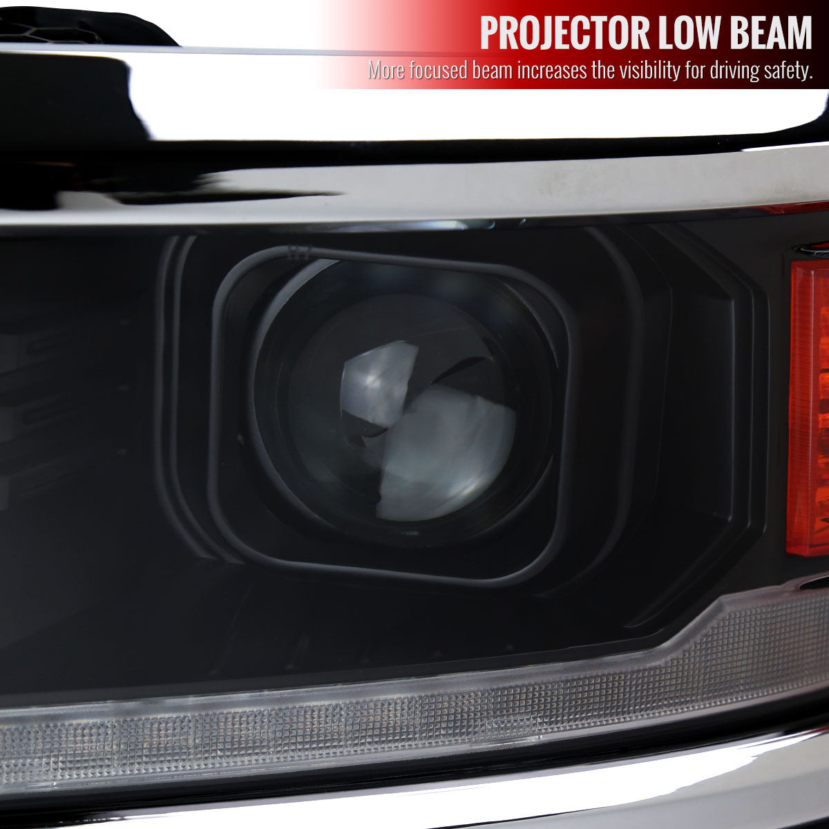 Spec-D Tuning - 2014-2015 Chevrolet Silverado 1500 Switchback Sequential LED Bar Projector Headlights (Matte Black Housing/Clear Lens/Chrome Trim) - 2LHP-SIV14JM-C-SQ-RS