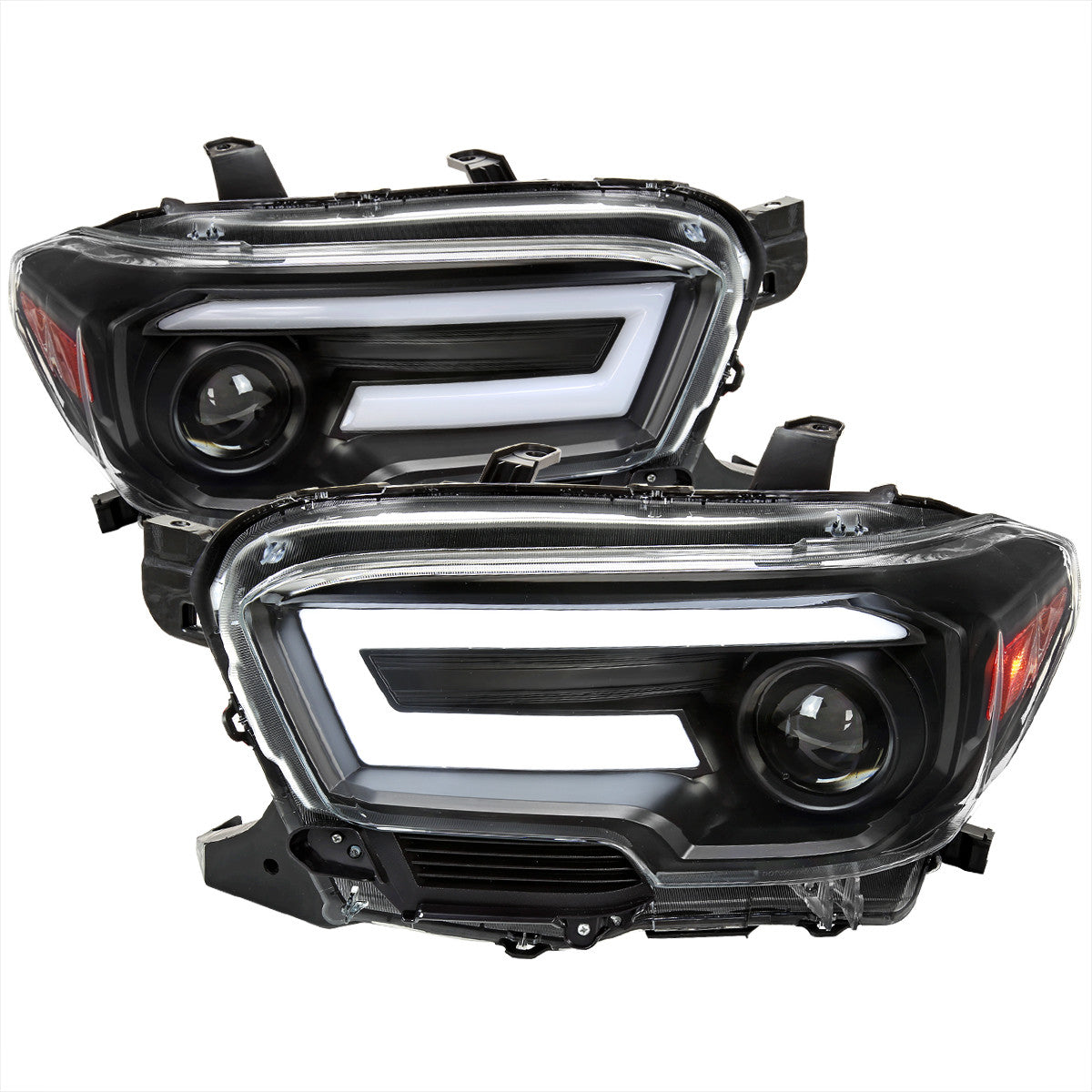 Spec-D Tuning - 2016-2023 Toyota Tacoma Switchback Sequential LED Bar Projector Headlights (Matte Black Housing/Clear Lens) - 2LHP-TAC16JM-SQ-RS
