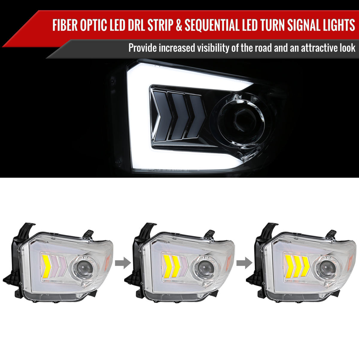 Spec-D Tuning - 2014-2021 Toyota Tundra Chrome Projector Headlights - 2LHP-TUN14-WJ