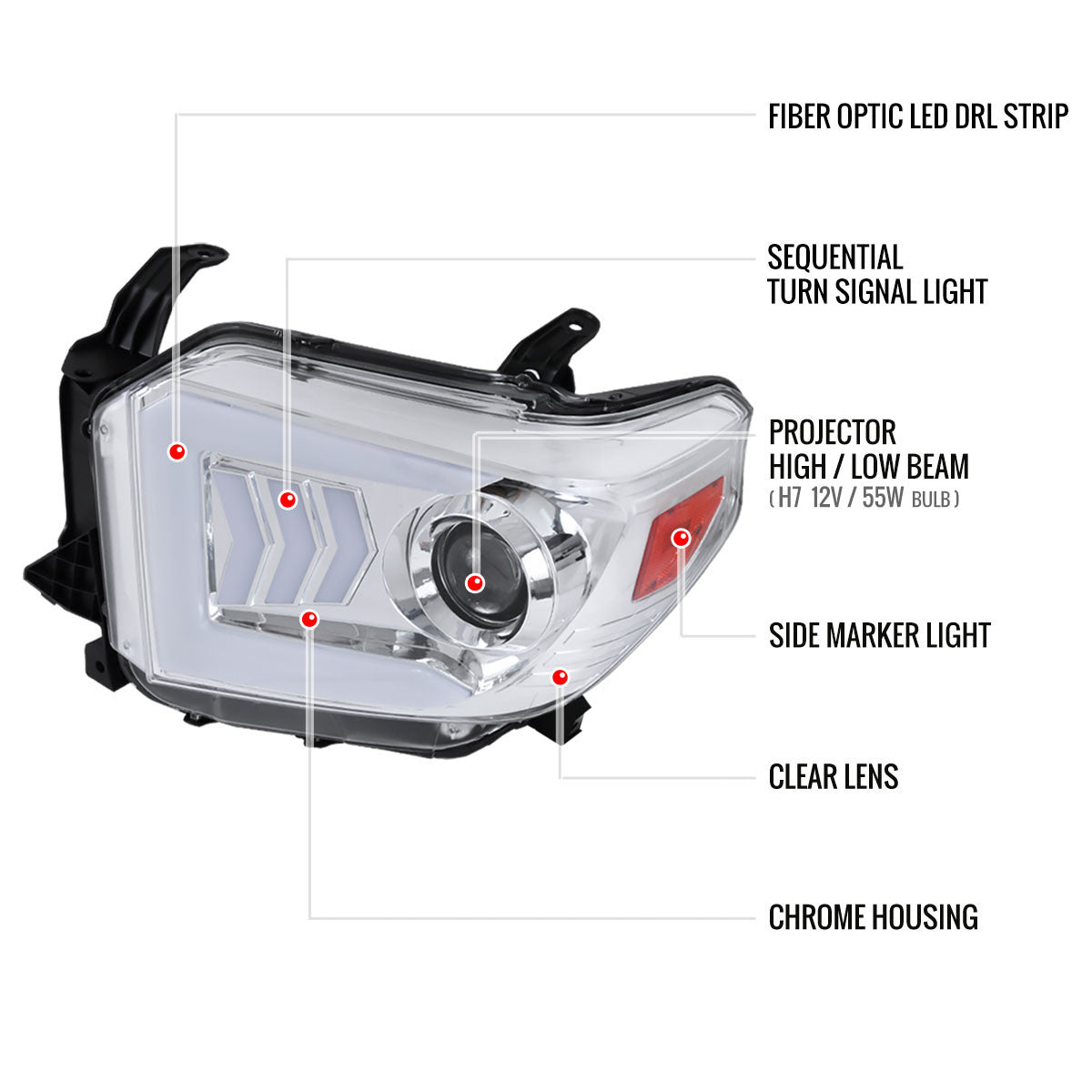 Spec-D Tuning - 2014-2021 Toyota Tundra Chrome Projector Headlights - 2LHP-TUN14-WJ