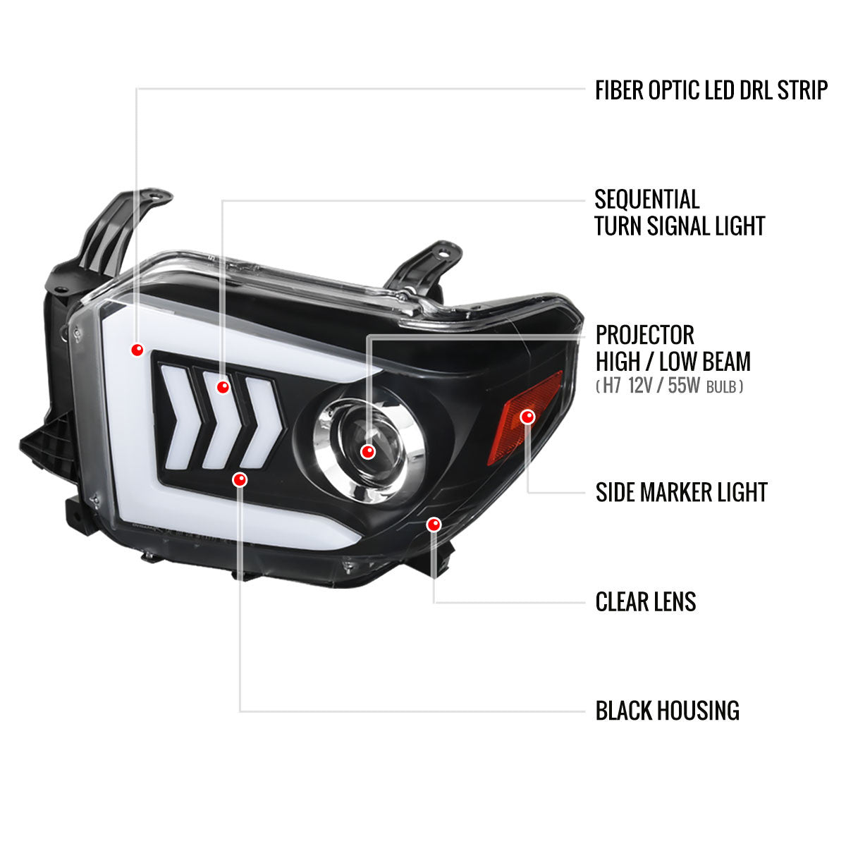 Spec-D Tuning - 2014-2021 Toyota Tundra Black Projector Headlights - 2LHP-TUN14JM-WJ