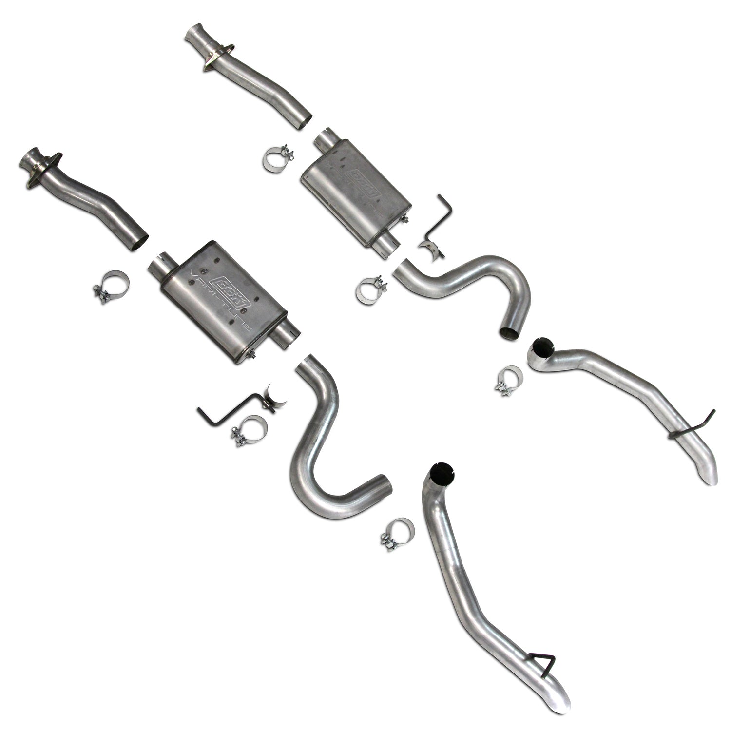 BBK 87-93 Mustang GT Cat Back Kit Varitune Mufflers - Aluminized turn downs - 3002