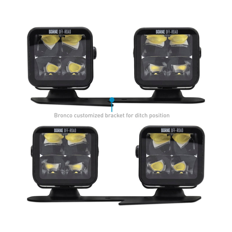 Borne Off-Road 21+ Bronco Light Pods 4pc Ditch 3x3 Spot - BNLT-BR-21-DT4S