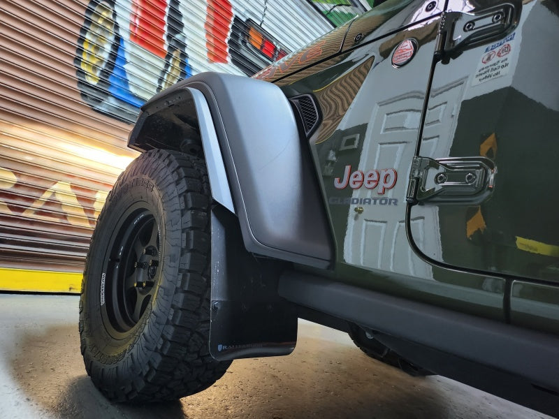 Rally Armor 19-24 Jeep JT Gladiator (Mojave/Rubicon) Black Mud Flap w/Army Green Logo - MF104-BLK-AGN