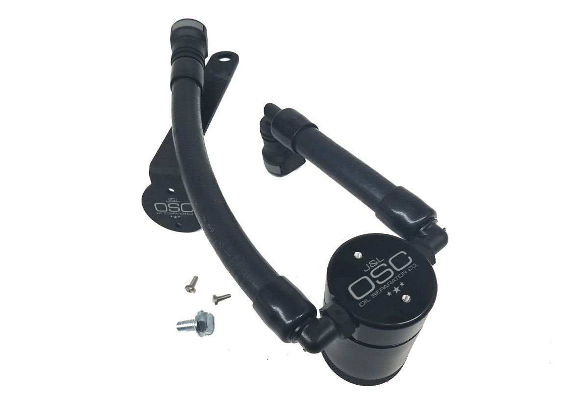 J&L 07-14 Ford Mustang GT500 Driver Side Oil Separator 3.0 - Black Anodized - 3012D-B