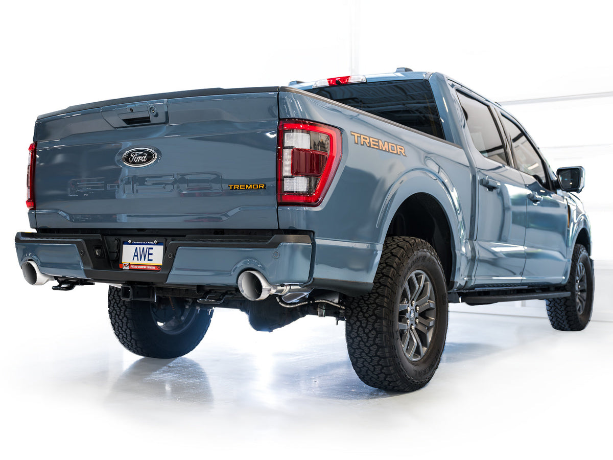 AWE Tuning 2021+ Ford F150 Tremor w/ Bumper Cutouts 0FG Resonated Catback w/ Chrome Silver Tips - 3015-32402