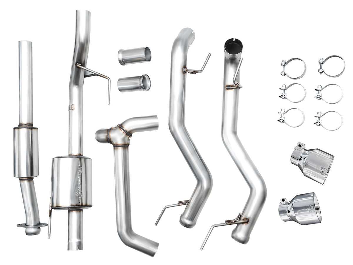 AWE Tuning 2021+ Ford F150 Tremor w/ Bumper Cutouts 0FG Resonated Catback w/ Chrome Silver Tips - 3015-32402