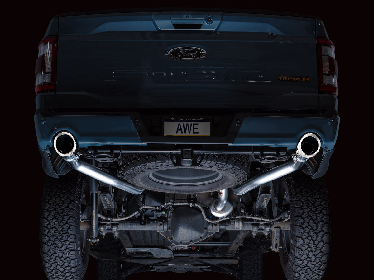 AWE Tuning 2021+ Ford F150 Tremor w/ Bumper Cutouts 0FG Resonated Catback w/ Chrome Silver Tips - 3015-32402