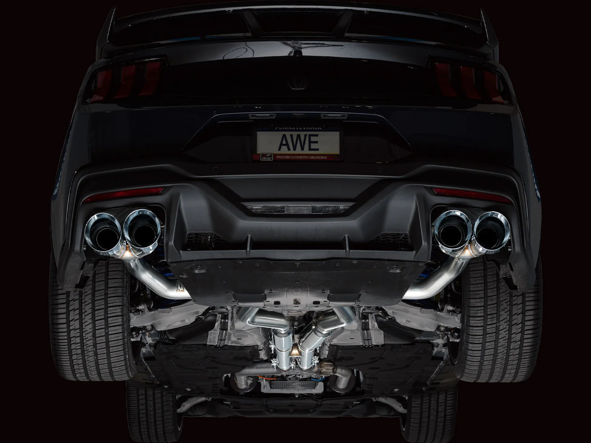 AWE 2024 Ford Mustang Dark Horse S650 RWD Track Edition Catback Exhaust w/ Quad Chrome Silver Tips