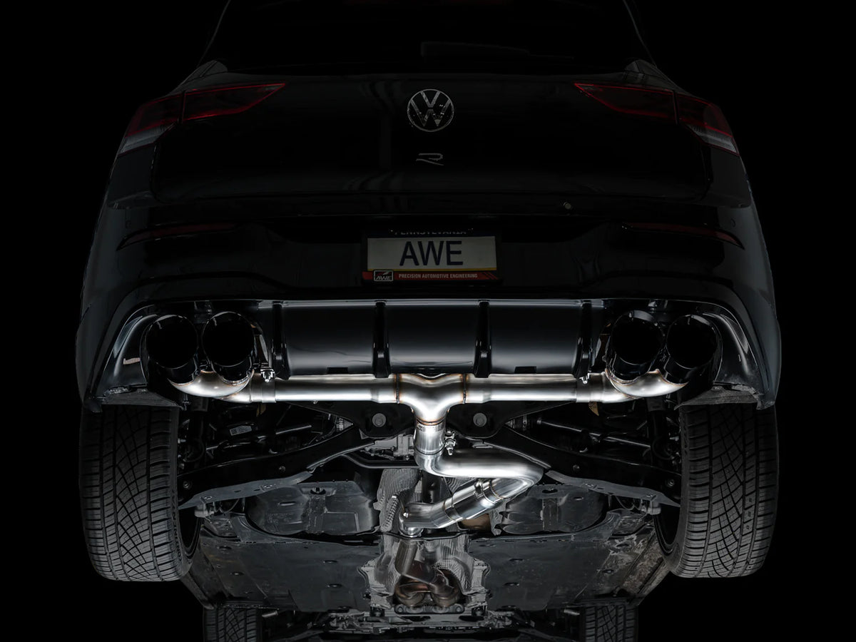 AWE MK8 Volkswagen Golf R 3in Track Edition Quad Exhaust - Diamond Black Tips