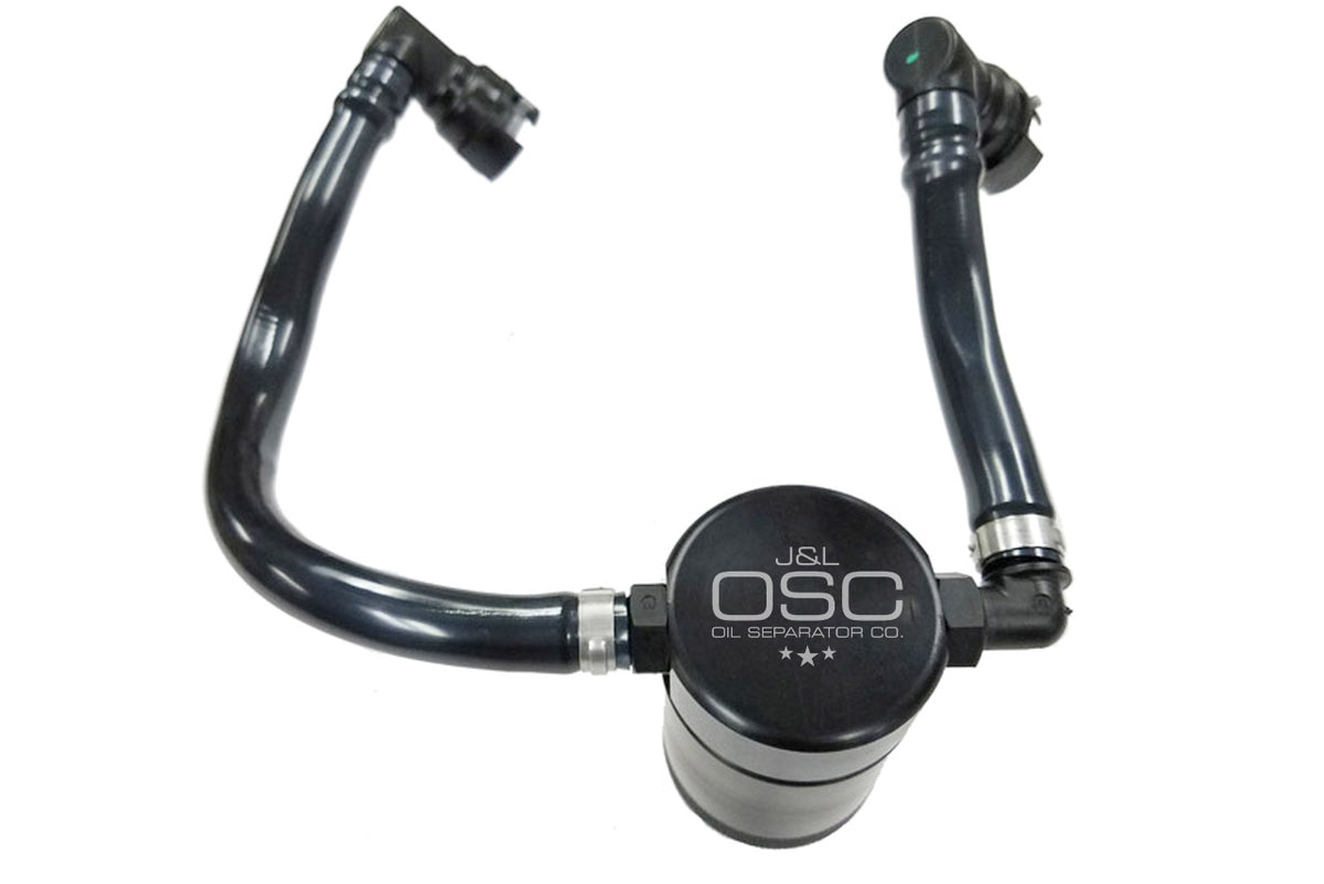 J&L 2018-2023 Ford Mustang GT Passenger Side Oil Separator 3.0 - Black Anodized - 3024P-B