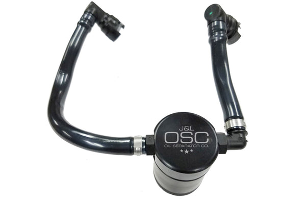 J&L 2018-2023 Ford Mustang GT Passenger Side Oil Separator 3.0 - Black Anodized - 3024P-B