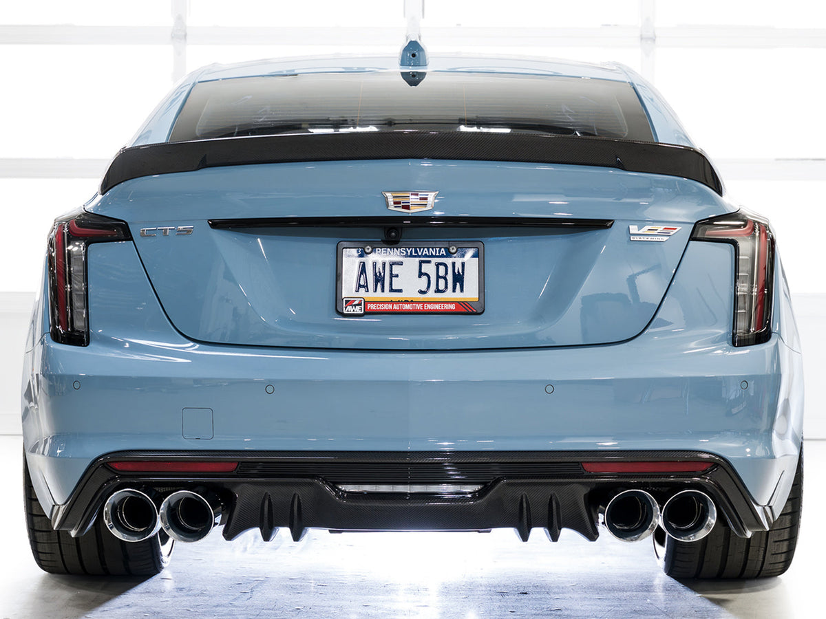 AWE 22-26 Cadillac CT5-V Blackwing SwitchPath Exhaust - Chrome Silver Tips - 3025-42562 for 2022-2026 Cadillac CT5 - angle vi