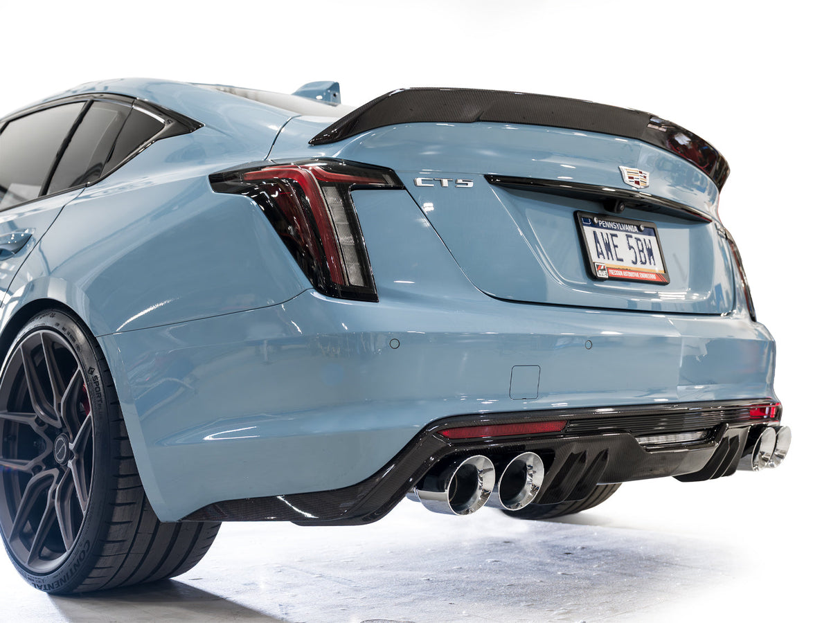 AWE 22-26 Cadillac CT5-V Blackwing SwitchPath Exhaust - Chrome Silver Tips - 3025-42562 for 2022-2026 Cadillac CT5 - side vie