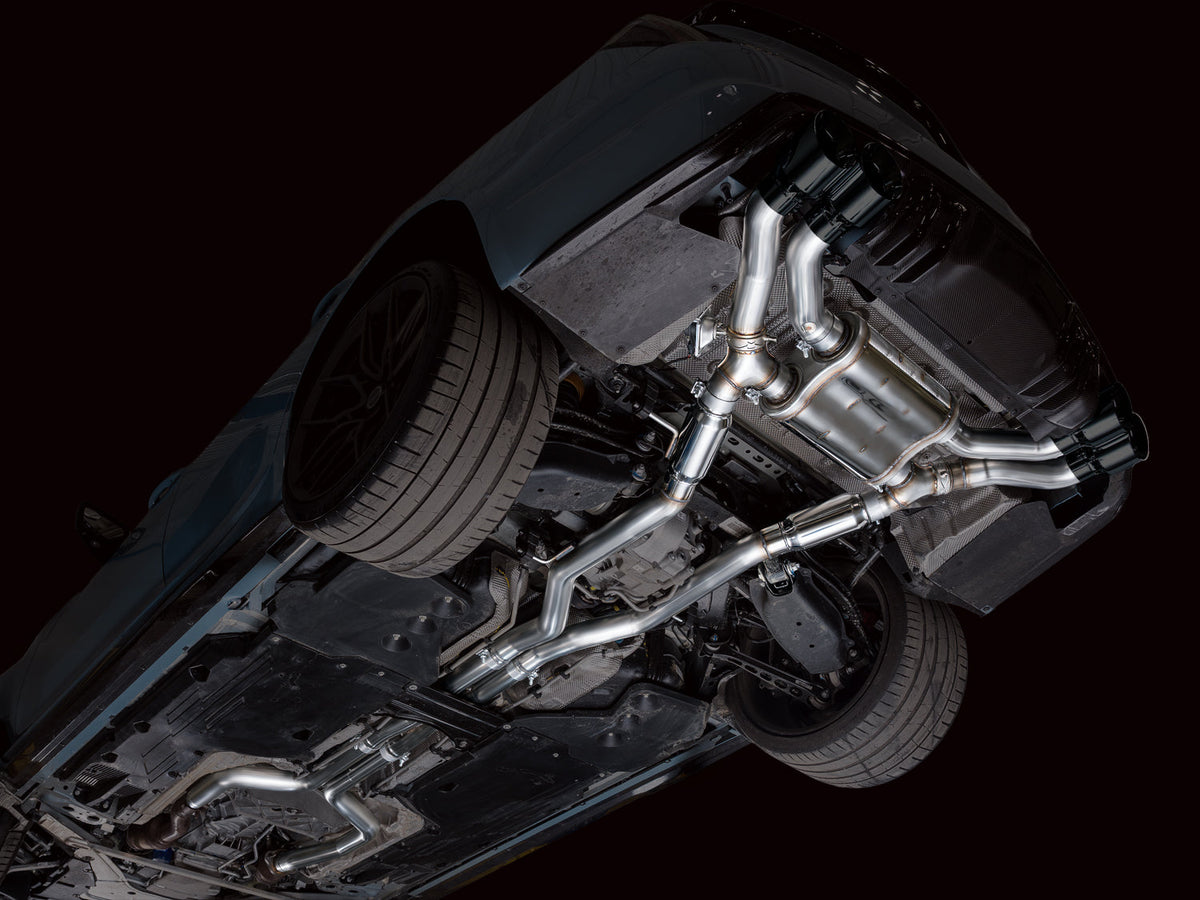 AWE 22-26 Cadillac CT5-V Blackwing SwitchPath Exhaust - Diamond Black Tips - 3025-43562 for 2022-2026 Cadillac CT5 - front vi