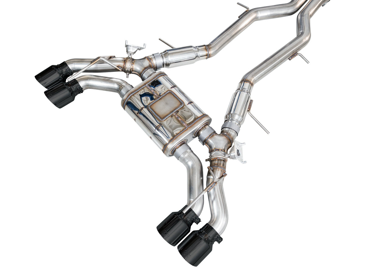 AWE 22-26 Cadillac CT5-V Blackwing SwitchPath Exhaust - Diamond Black Tips - 3025-43562 for 2022-2026 Cadillac CT5 - rear vie