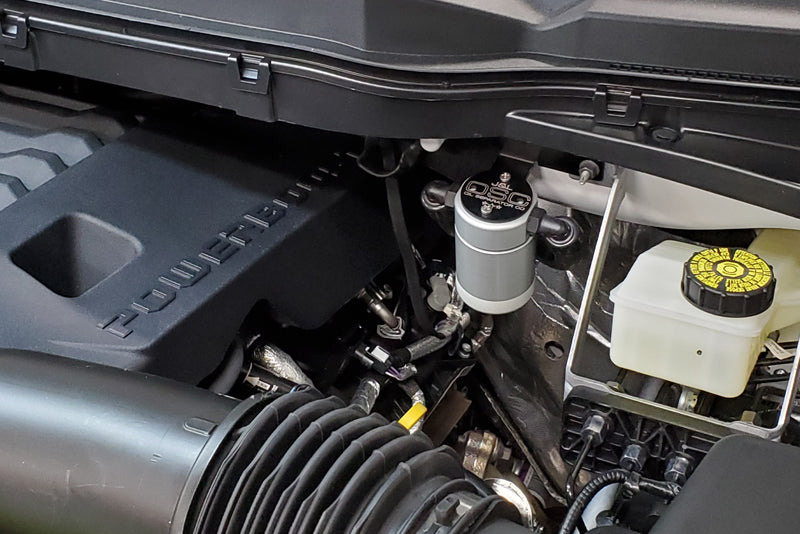 J&L 2021-2025 Ford F-150 3.5L Powerboost Passenger Side Oil Separator 3.0 - Clear Anodized - 3028P-C