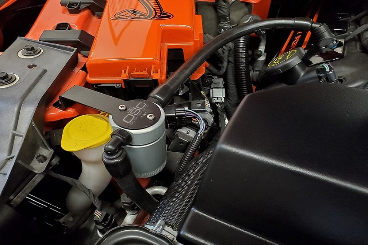 J&L Supercharged 11-23 Ford Mustang GT/15-20 GT350 Passenger Side Oil Separator 3.0 - Clear Anod - 3030P-C