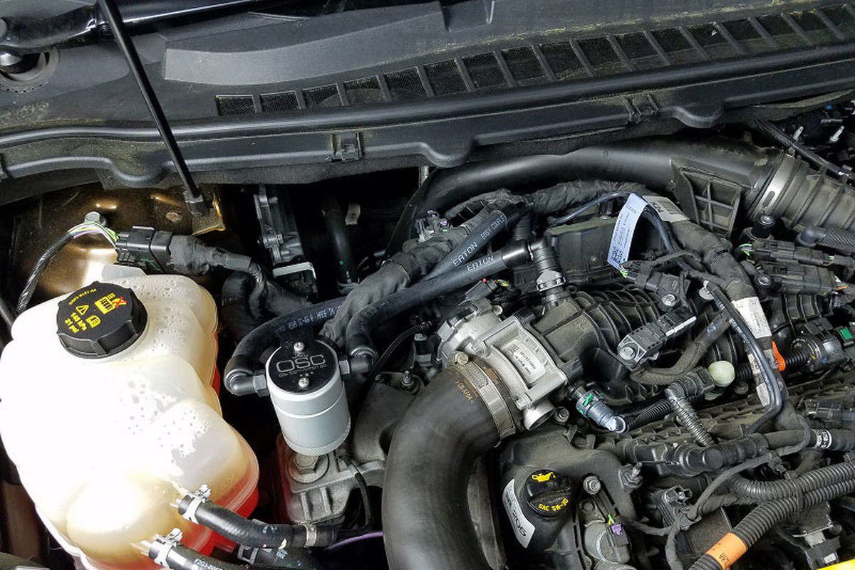 J&L 2015-2024 Ford Edge Sport/ST Passenger Side Oil Separator 3.0 - Clear Anodized - 3031P-C