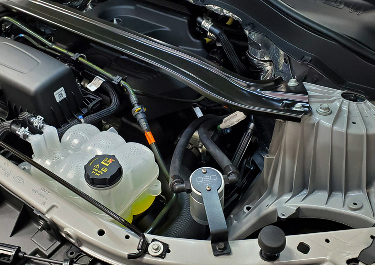J&L 2020-2024 Ford Explorer 2.3L EcoBoost Driver Side Oil Separator 3.0 - Clear Anodized - 3055D-C