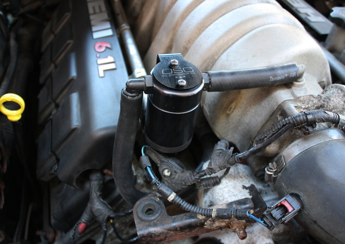 J&L 05-10 Dodge Charger 6.1L Hemi Passenger Side Oil Separator 3.0 - Black Anodized - 3062P-B