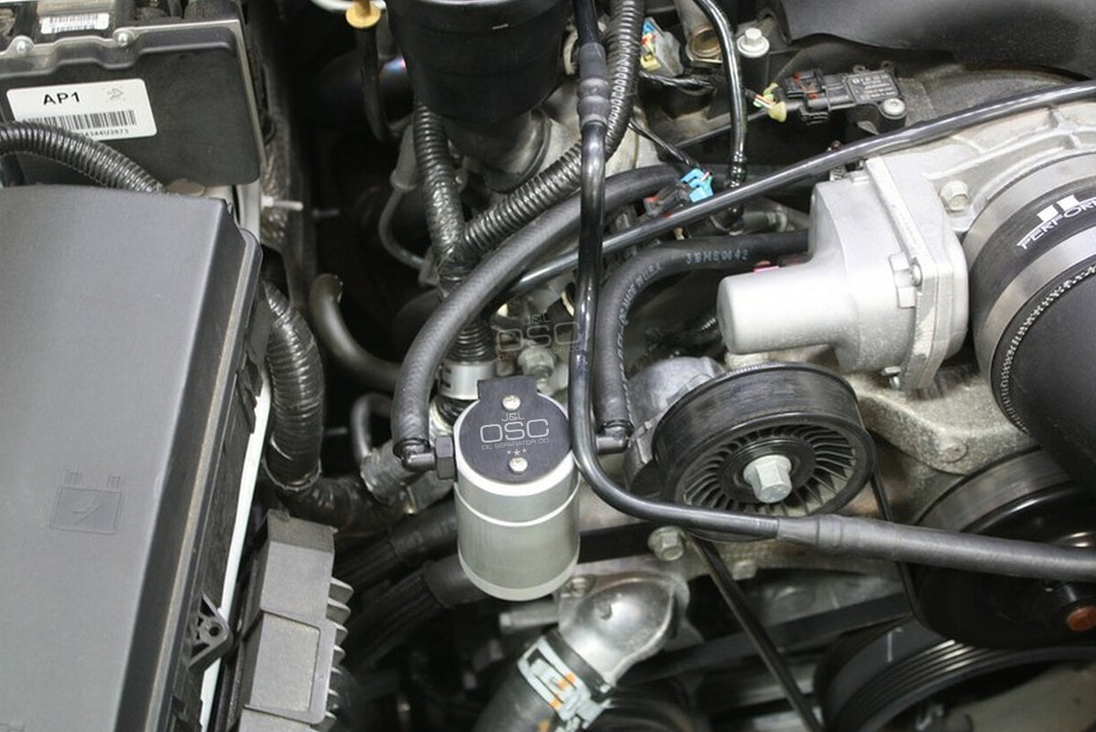 J&L 10-15 Chevrolet Camaro LS3 6.2L Passenger Side Oil Separator 3.0 - Clear Anodized - 3080P-C