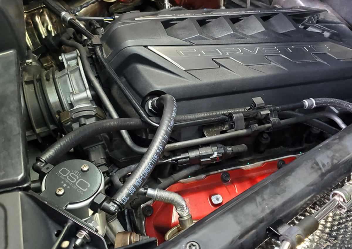 J&L 20-24 Chevrolet Corvette 6.2L LT2 Targa Top Passenger Side Oil Separator 3.0 - Clear Anodize - 3088P-C
