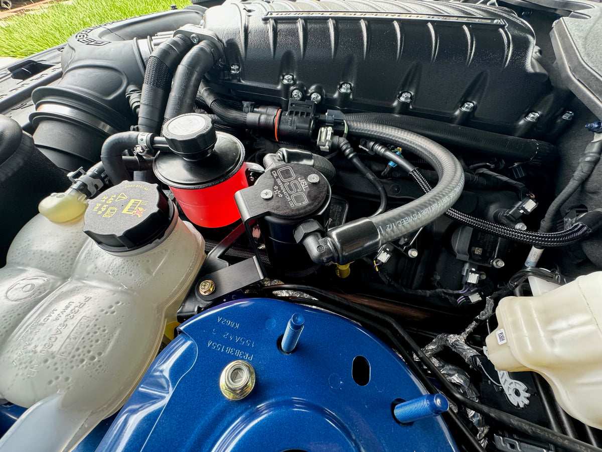 J&L 24+ Ford Mustang 5.0L (w/ Whipple Supercharger) Oil Separator - 3.0 CCV Side Black Anodized - 3092D-B