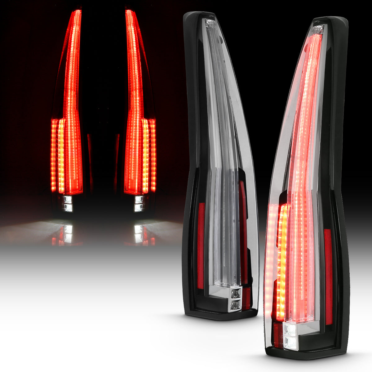 ANZO 2007-2014 Cadillac Escalade Led Taillights Red/Clear - 311296 for 2007-2014 Cadillac Escalade - front view