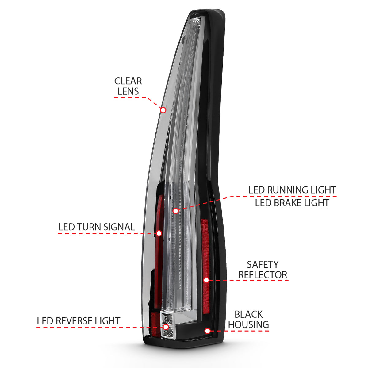 ANZO 2007-2014 Cadillac Escalade Led Taillights Red/Clear - 311296