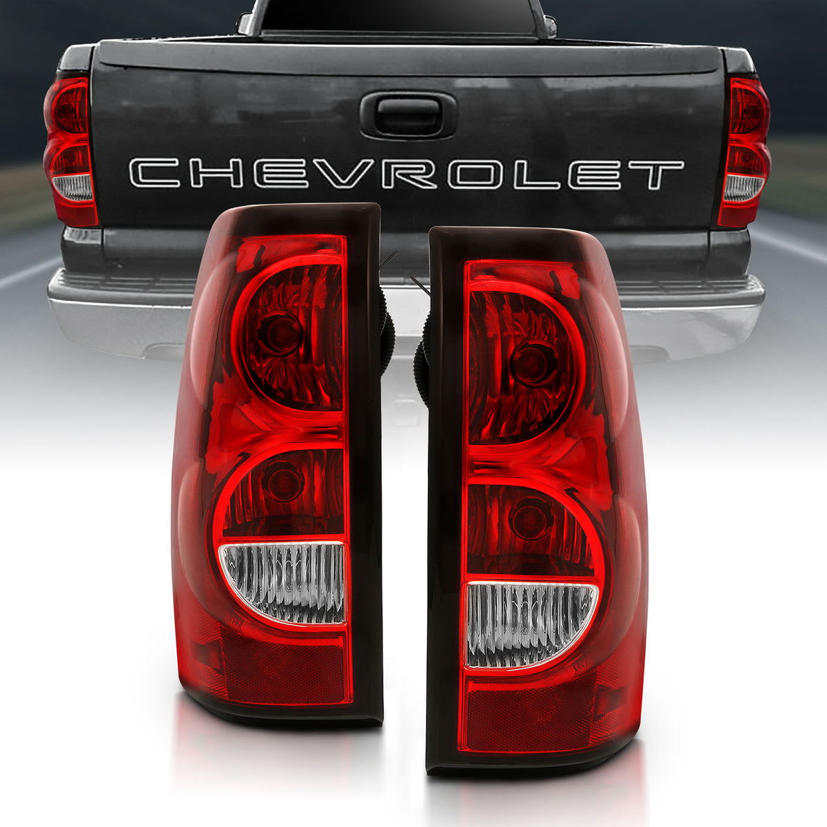 ANZO 2004-2007 Chevy Silverado Taillight Red/Clear Lens w/Black Trim (OE Replacement) - 311302 for 2003-2007 Chevrolet Silver