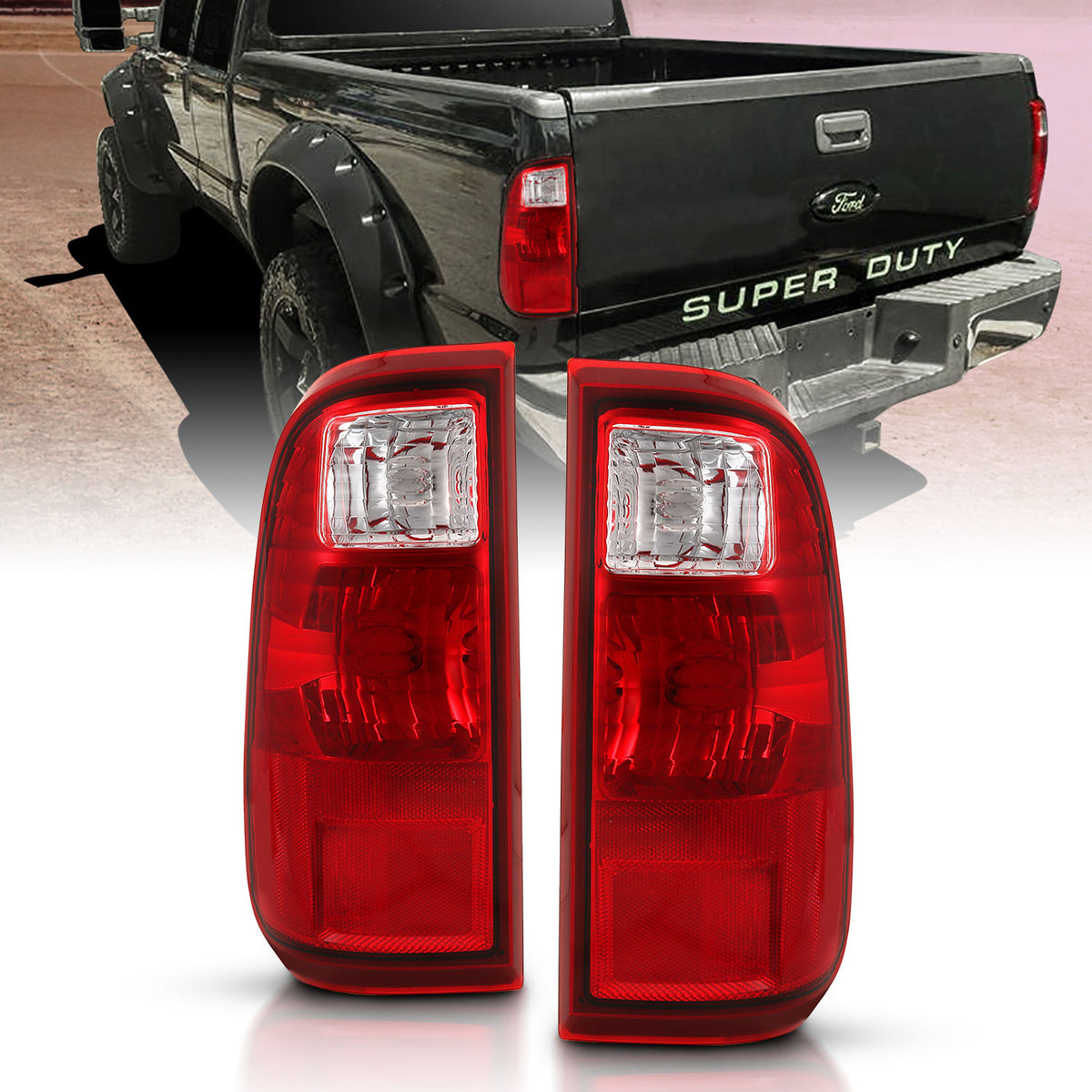 ANZO 2008-2016 Ford F-250 Taillight Red/Clear Lens (OE Replacement) - 311305 for 2008-2016 Ford F 250 - front view
