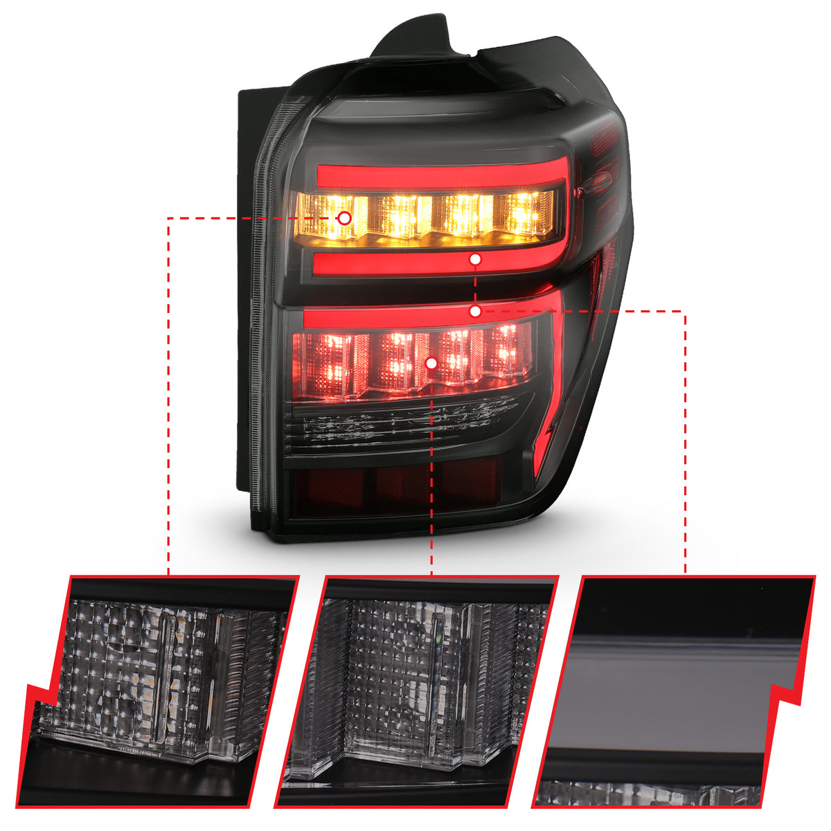 ANZO 2014-2020 Toyota 4Runner T.L Black Housing Smoke Lens Red Light Bar W/Sequential - 311312