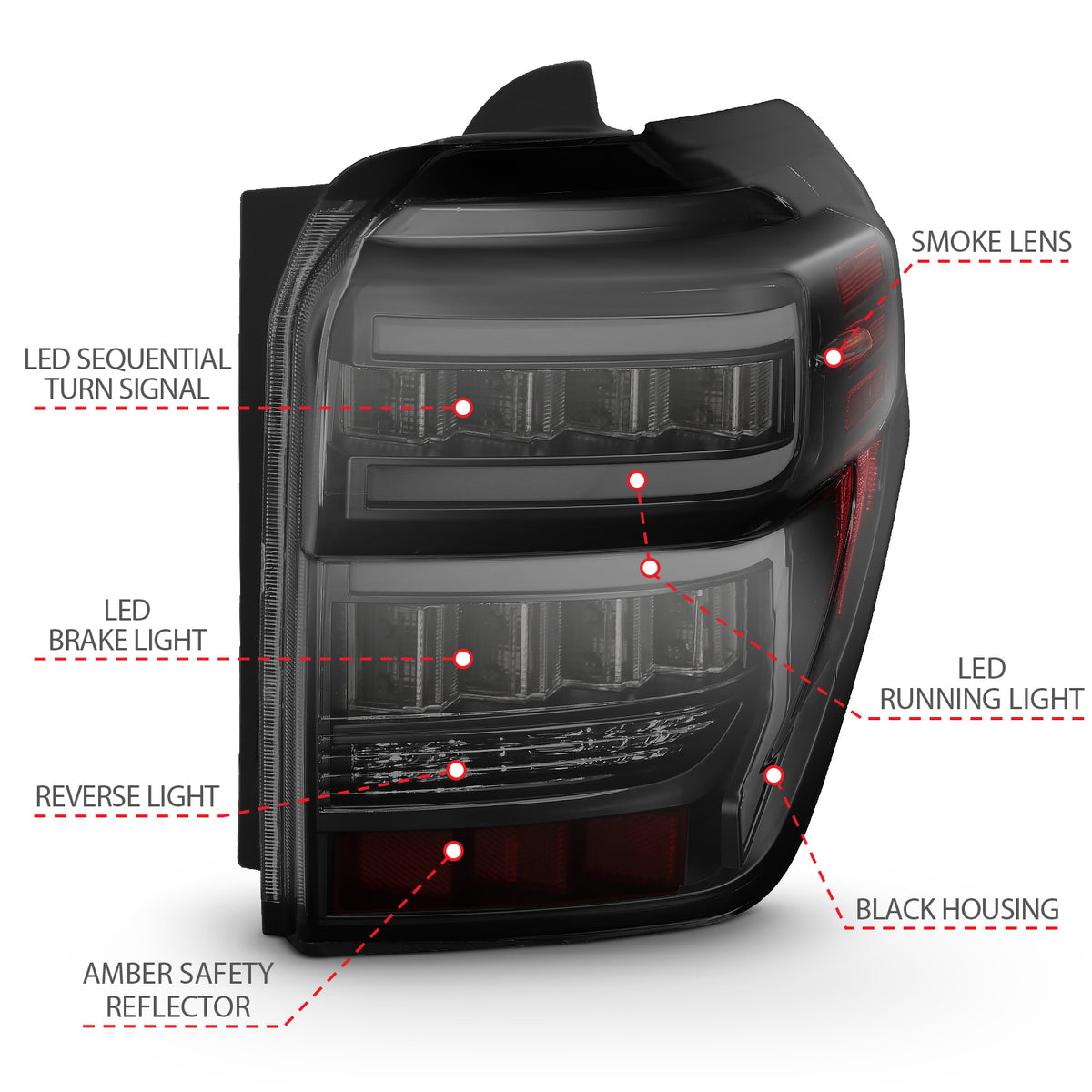 ANZO 2014-2020 Toyota 4Runner T.L Black Housing Smoke Lens Red Light Bar W/Sequential - 311312