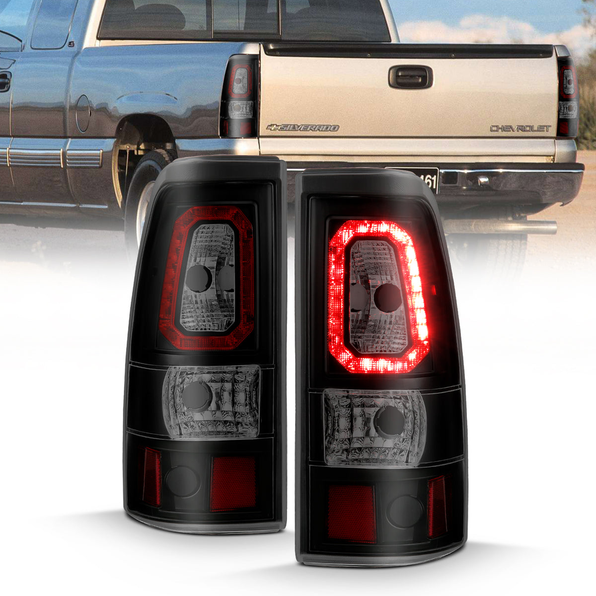 ANZO 1999-2002 Chevy Silverado 1500 LED Taillights Plank Style Black w/Smoke Lens - 311325 for 1999-2007 GMC Sierra 1500 - fr