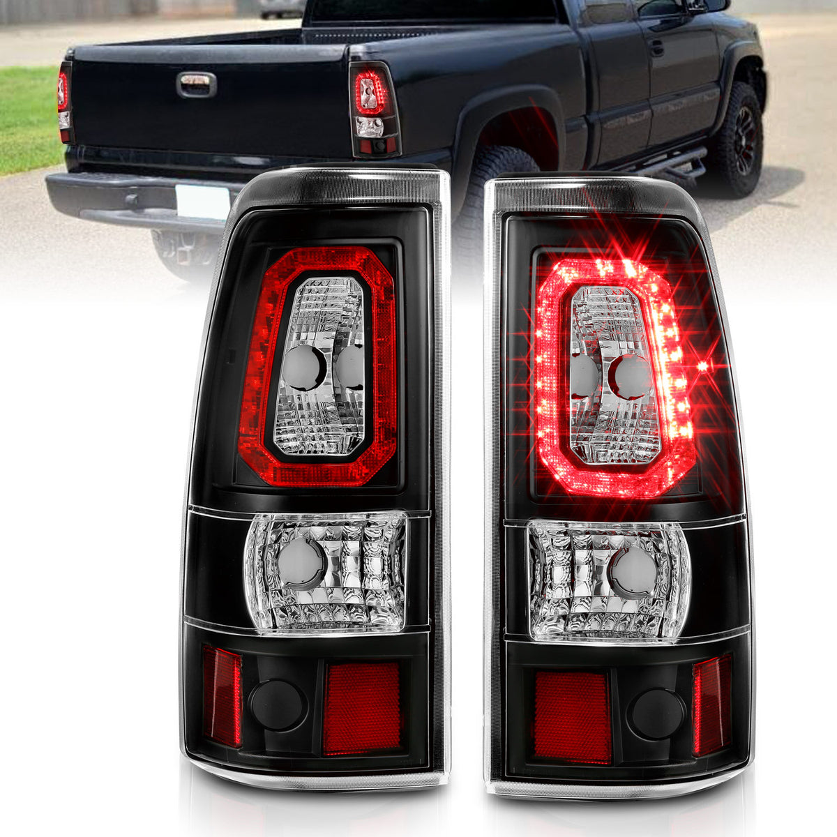 ANZO 2003-2006 Chevy Silverado 1500 LED Taillights Plank Style Black w/Clear Lens - 311327 for 2003-2007 Chevrolet Silverado 