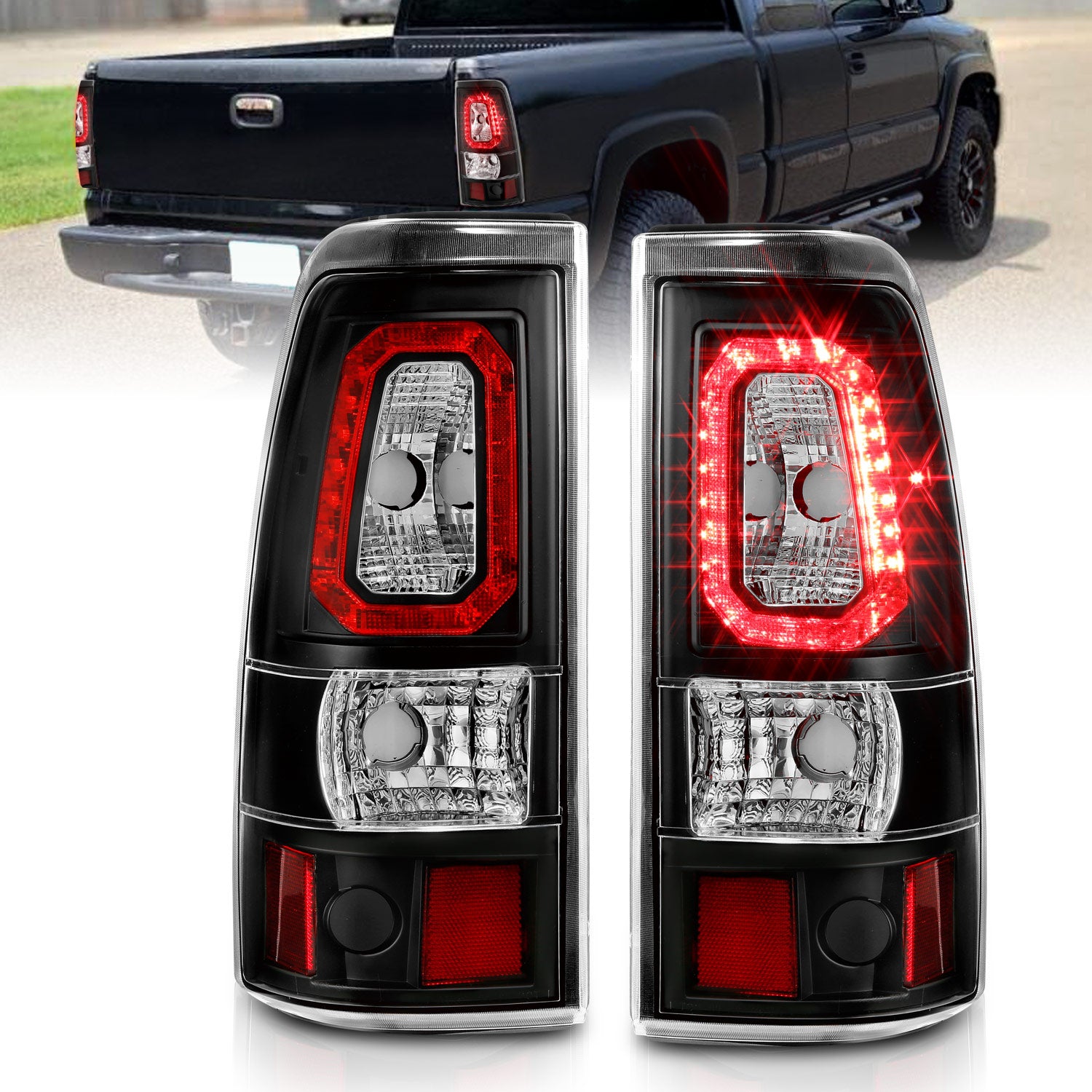 ANZO 2003-2006 Chevy Silverado 1500 LED Taillights Plank Style Black w/Clear Lens - 311327 for 2003-2007 Chevrolet Silverado 