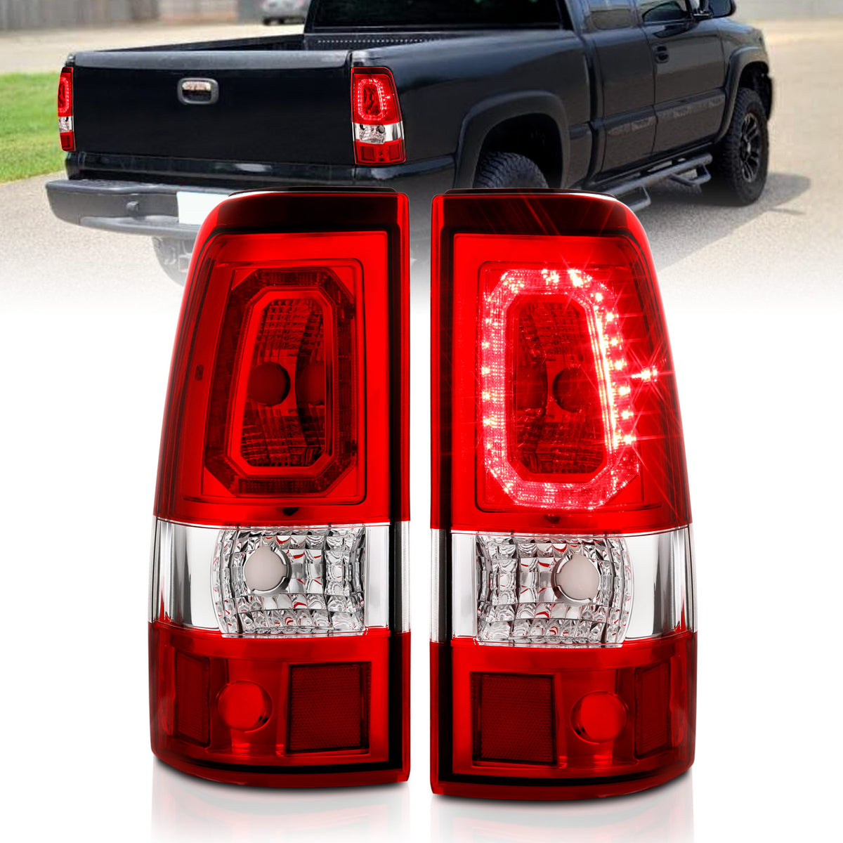 ANZO 2003-2006 Chevy Silverado 1500 LED Taillights Plank Style Chrome With Red/Clear Lens - 311329 for 2003-2007 Chevrolet Si