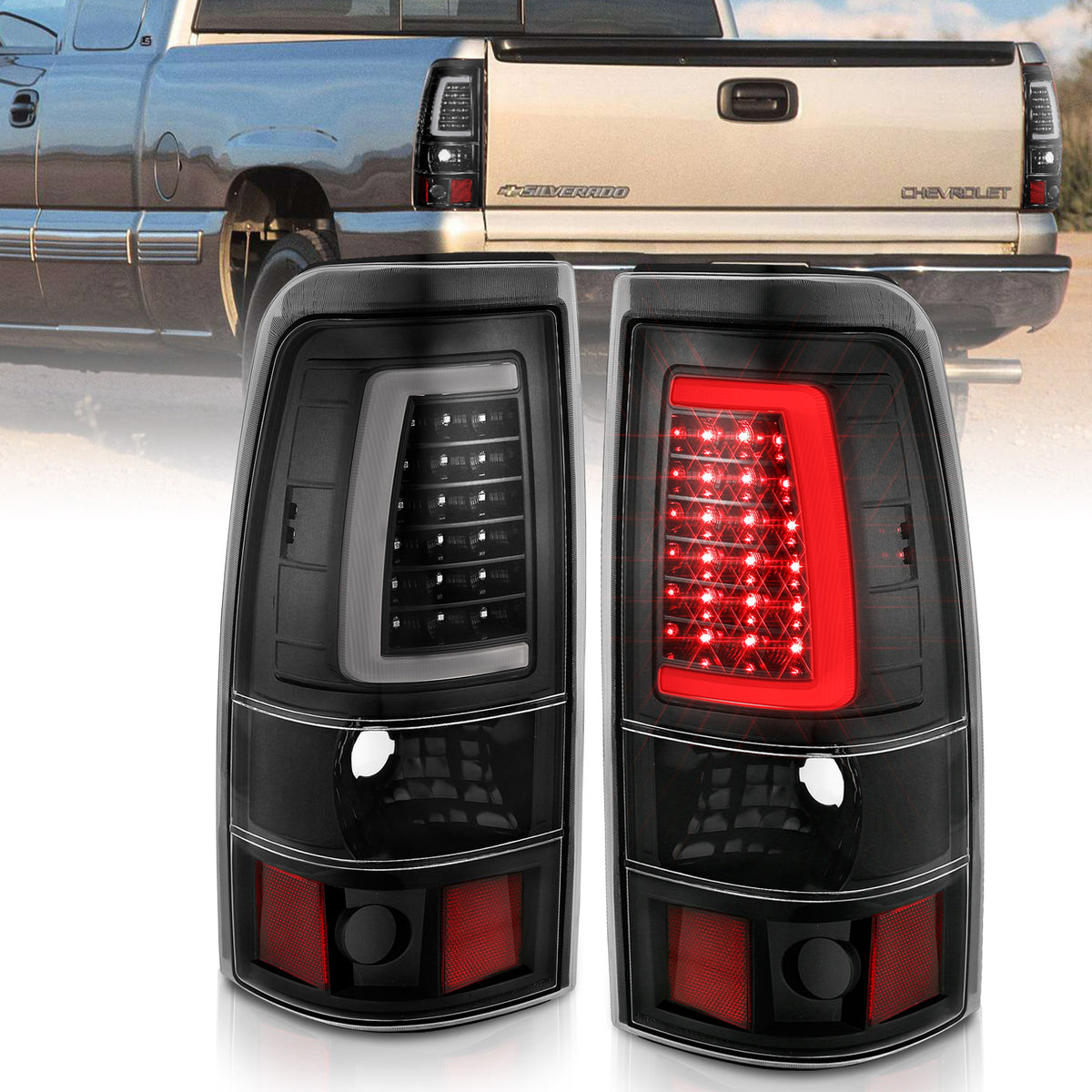 ANZO 2003-2006 Chevy Silverado 1500 LED Taillights Plank Style Black w/Clear Lens - 311333 for 2003-2007 Chevrolet Silverado 