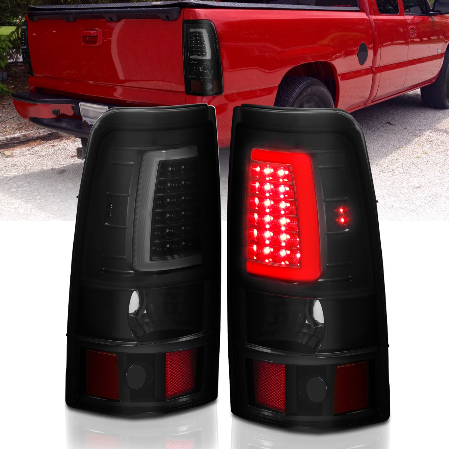 ANZO 2003-2006 Chevy Silverado 1500 LED Taillights Plank Style Black w/Smoke Lens - 311334 for 2003-2007 Chevrolet Silverado 