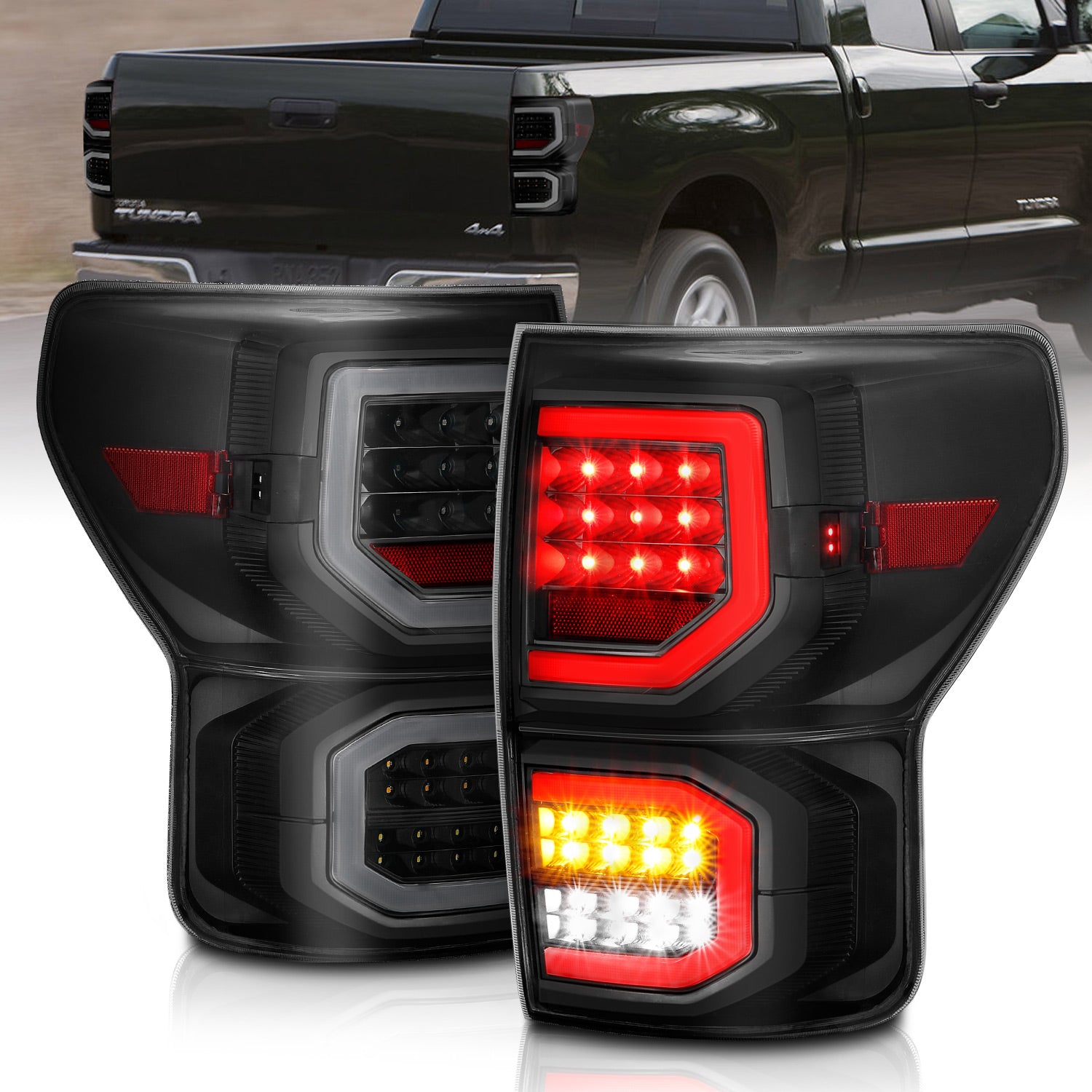 ANZO 2007-2013 Toyota Tundra LED Taillights Plank Style Black w/Smoke Lens - 311337 for 2007-2013 Toyota Tundra - front view