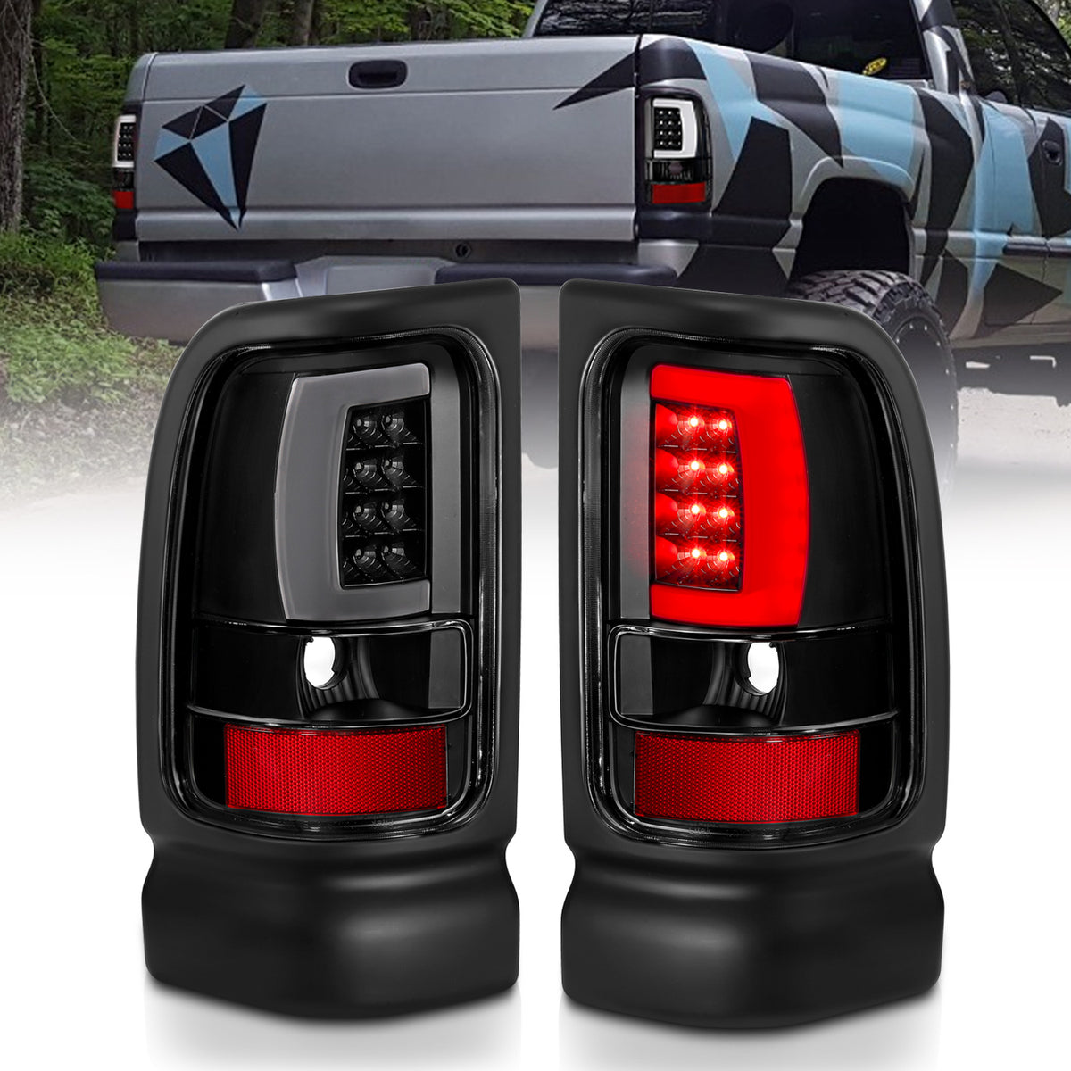ANZO 1994-2001 Dodge Ram 1500 LED Taillights Plank Style Black w/Clear Lens - 311339 for 1994-2002 Dodge Ram 2500 - front vie