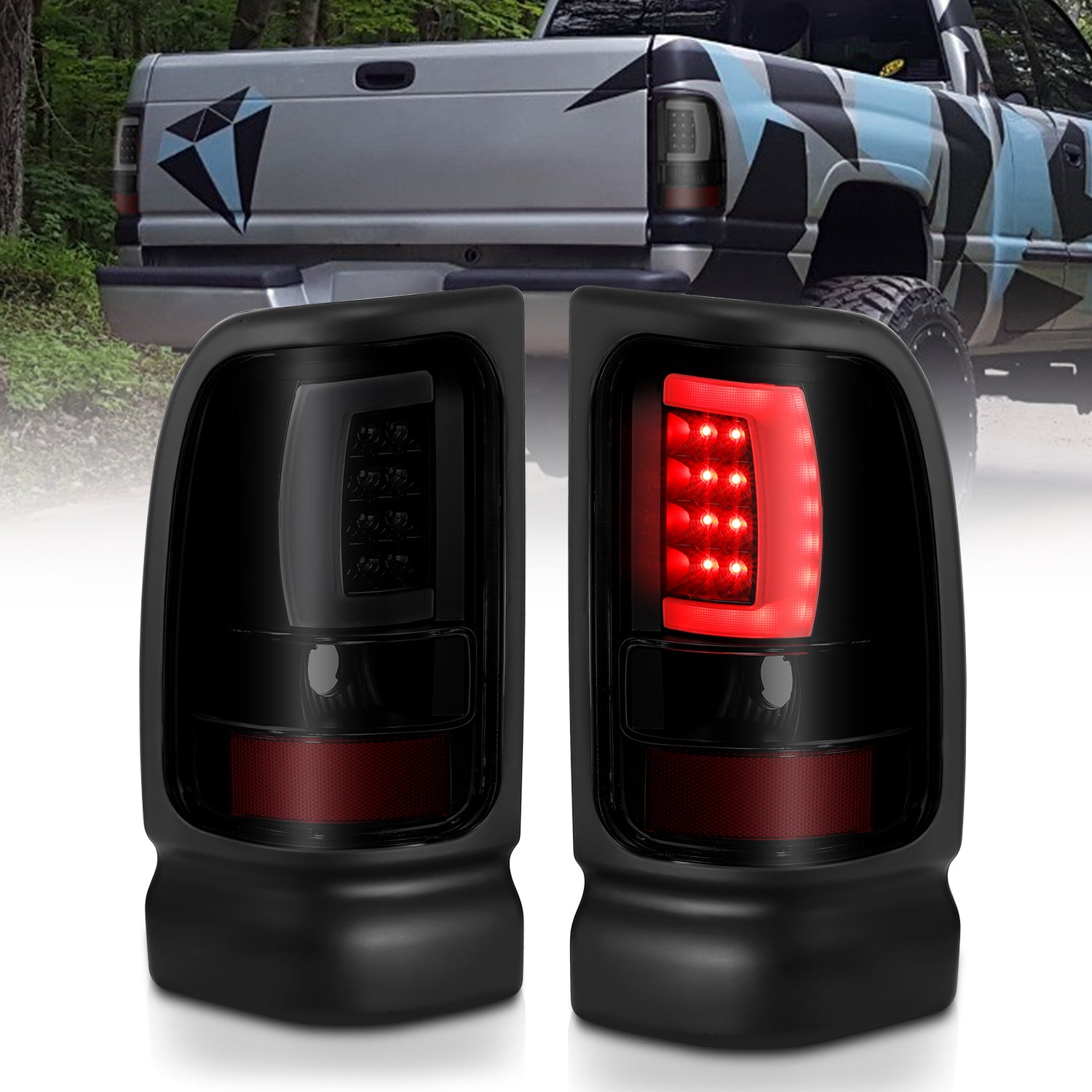 ANZO 1994-2001 Dodge Ram 1500 LED Taillights Plank Style Black w/Smoke Lens - 311340 for 1994-2002 Dodge Ram 2500 - front vie
